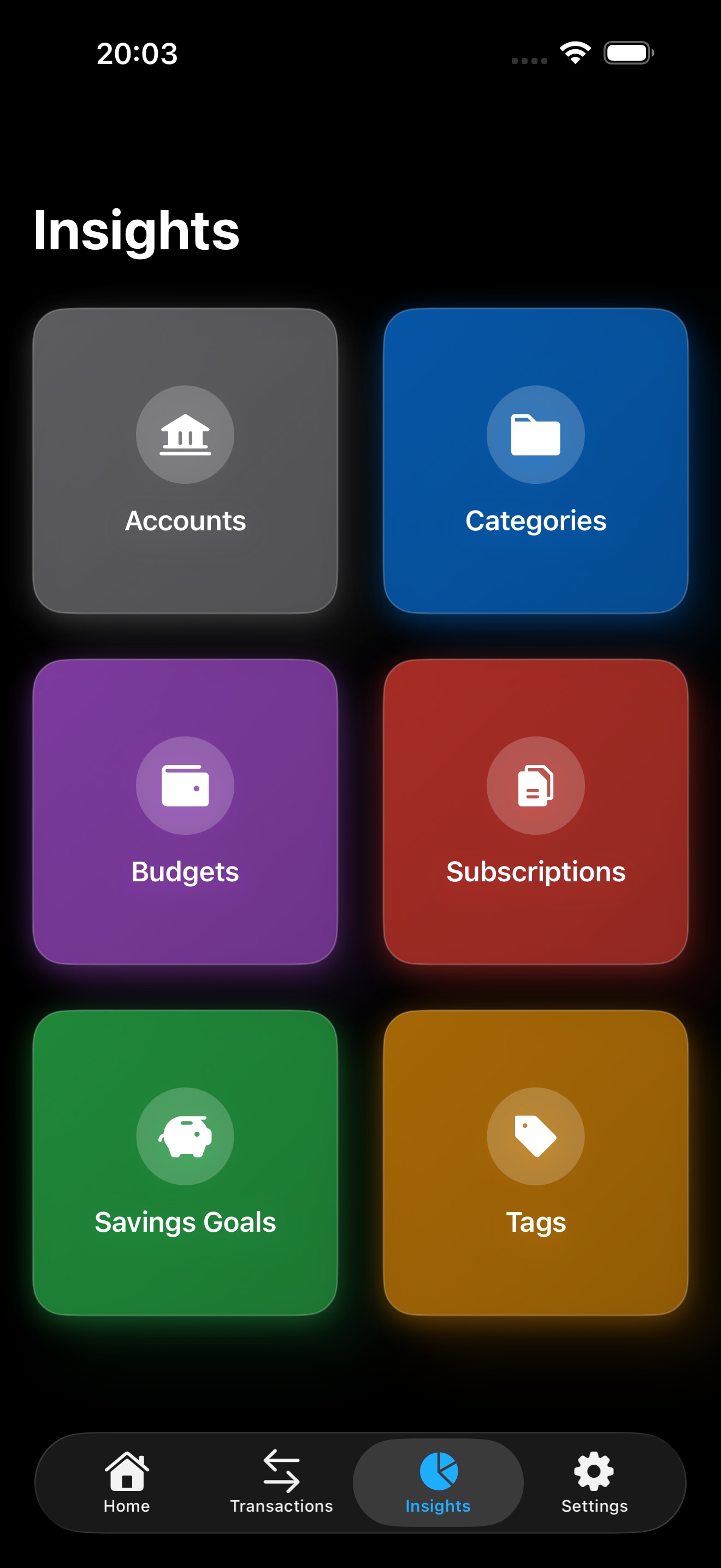 Glowbug overview of accounts, budgets, and savings goals